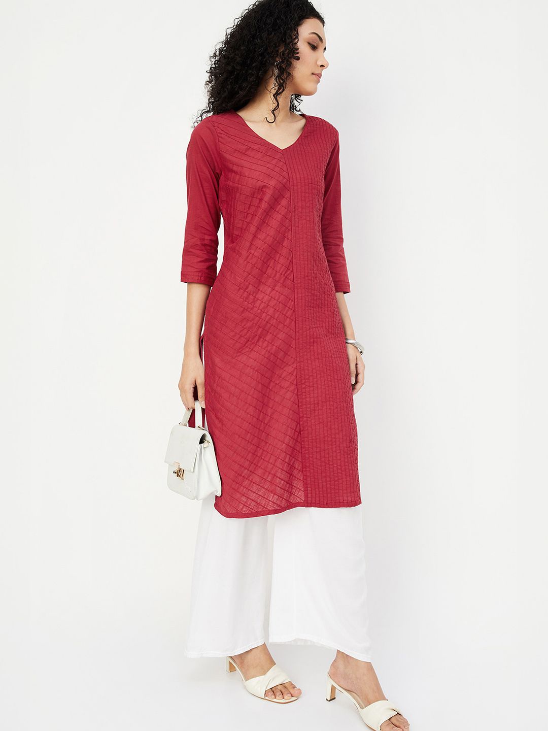 

max Women Thread Work Kurta, Red