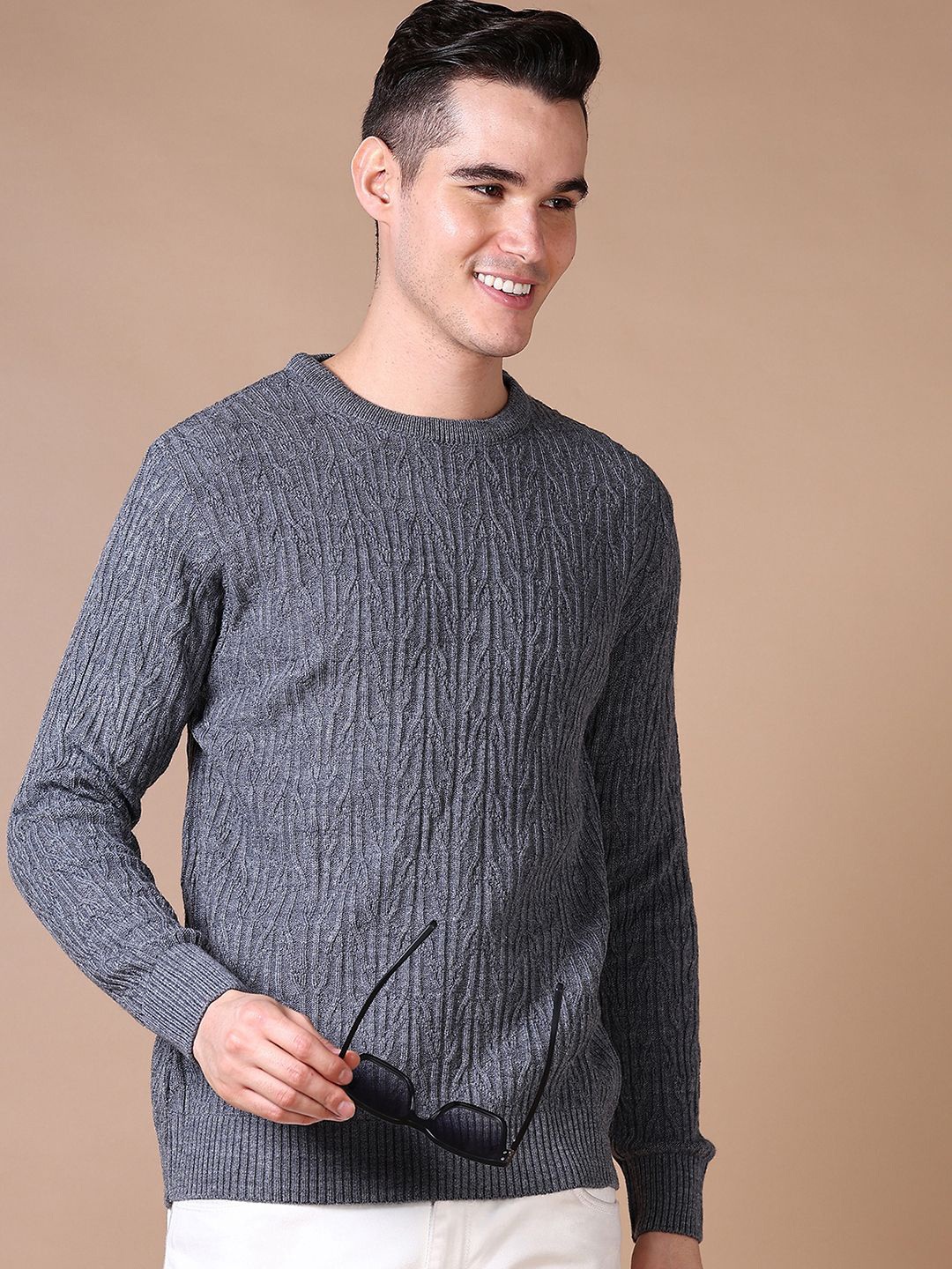 

V-Mart Men Cable Knit Pullover Sweater, Grey