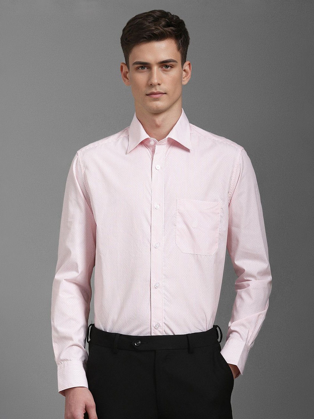 

Louis Philippe Men Classic Opaque Striped Formal Shirt, Pink