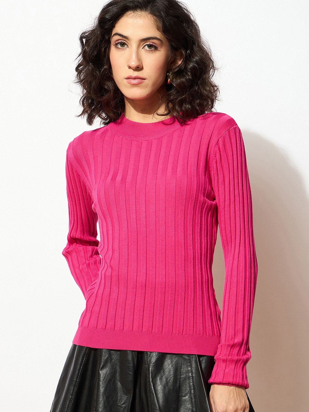 

SASSAFRAS Women Ribbed Pullover, Pink