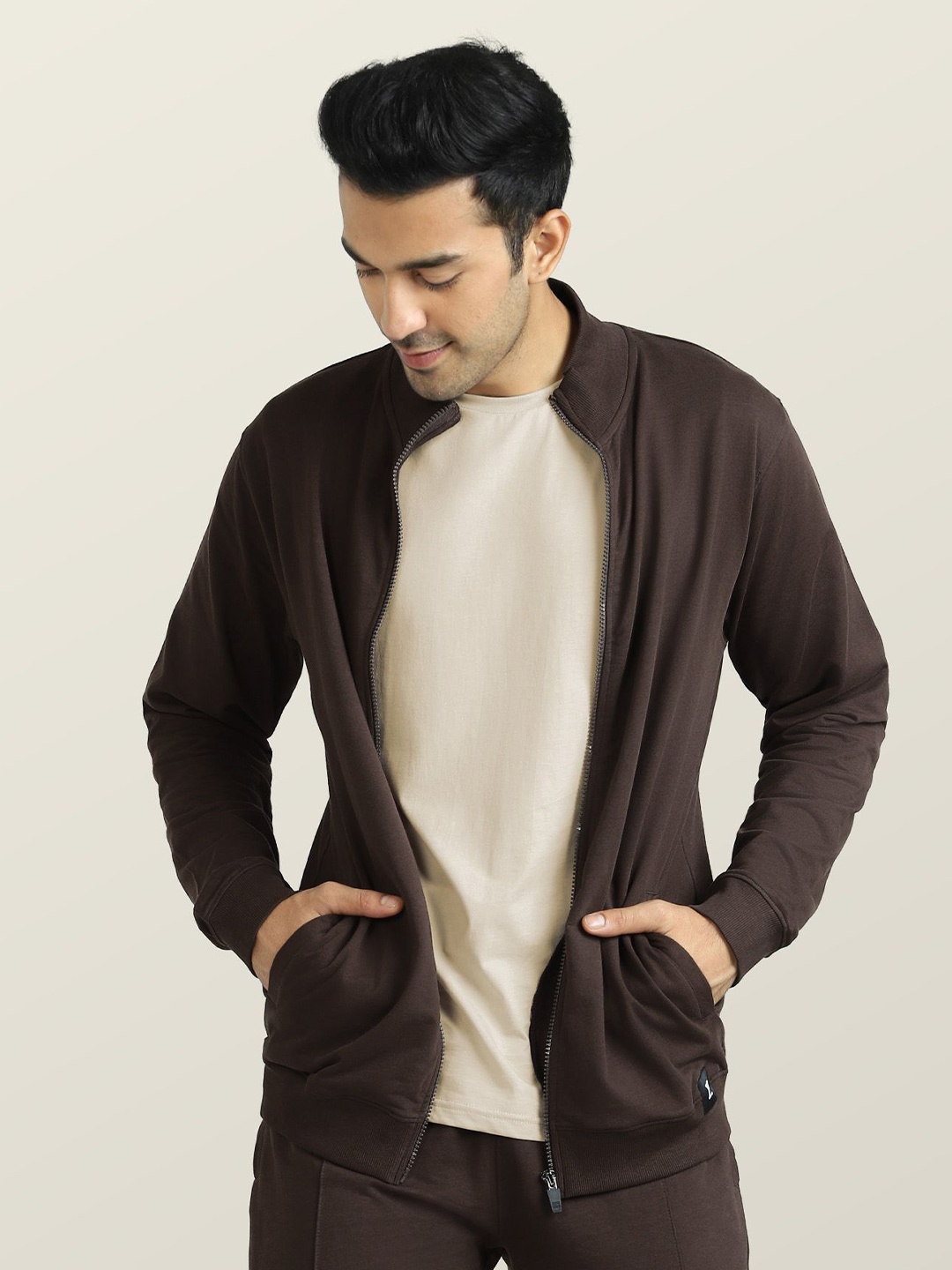 

XYXX Men Antimicrobial Open Front Jacket, Brown