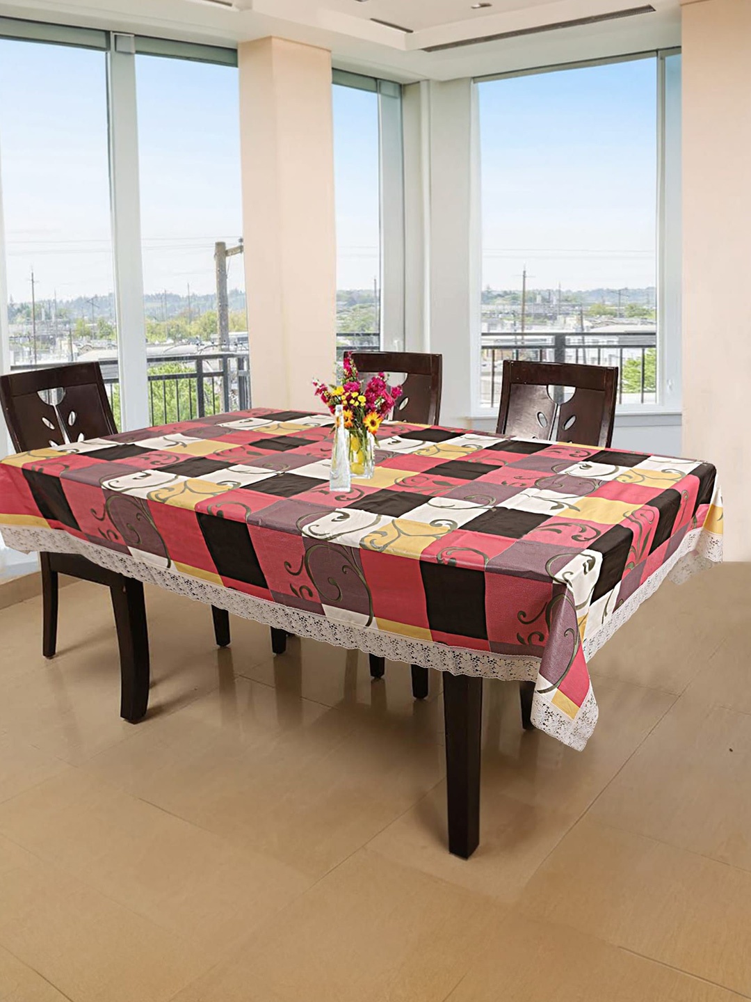 

Kuber Industries Red Ethnic Motifs Plastic 6-Seater Table Cover