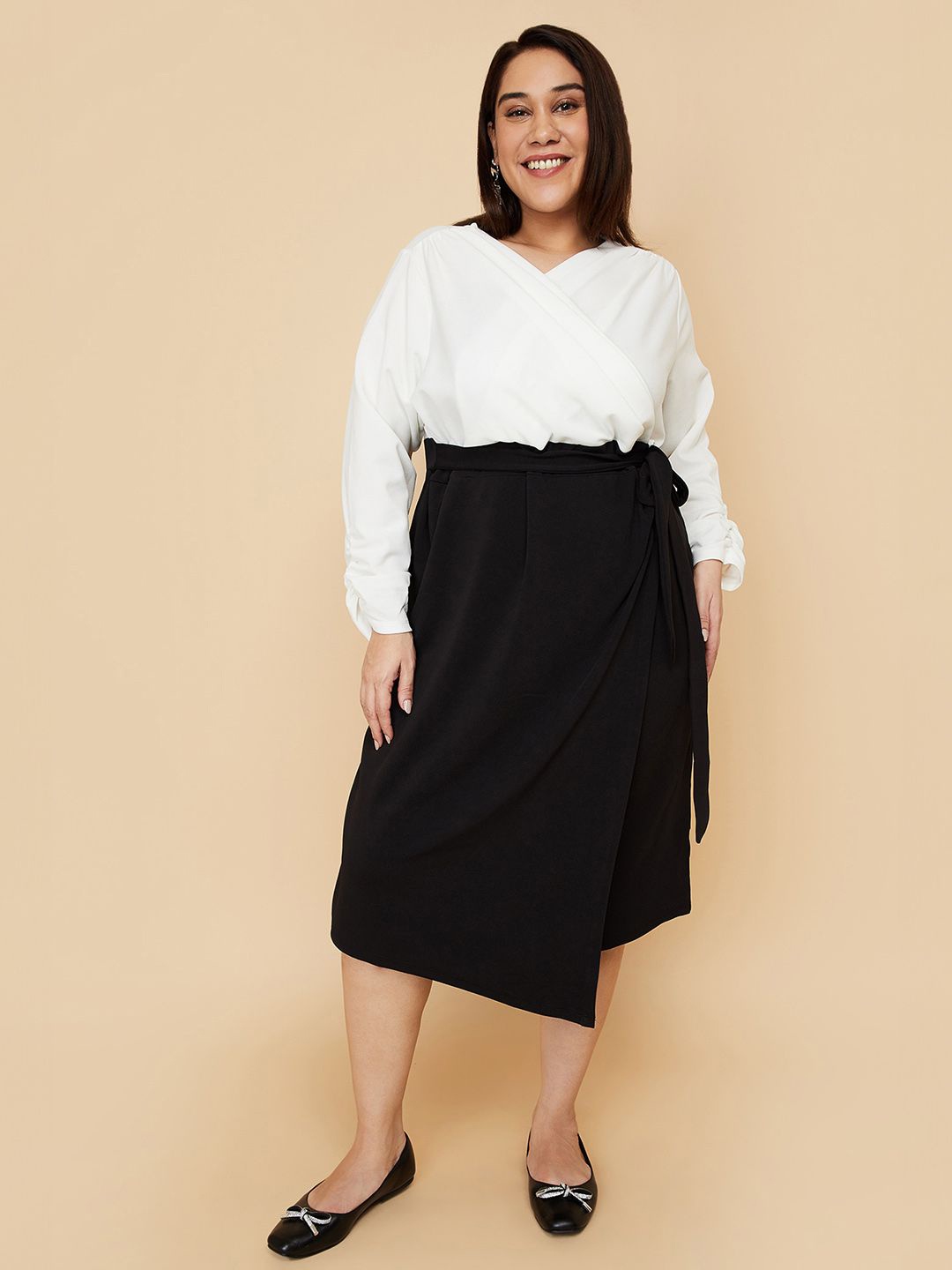 

max Women PlusSize Colourblocked Wrap Dress Comes with a belt, Black