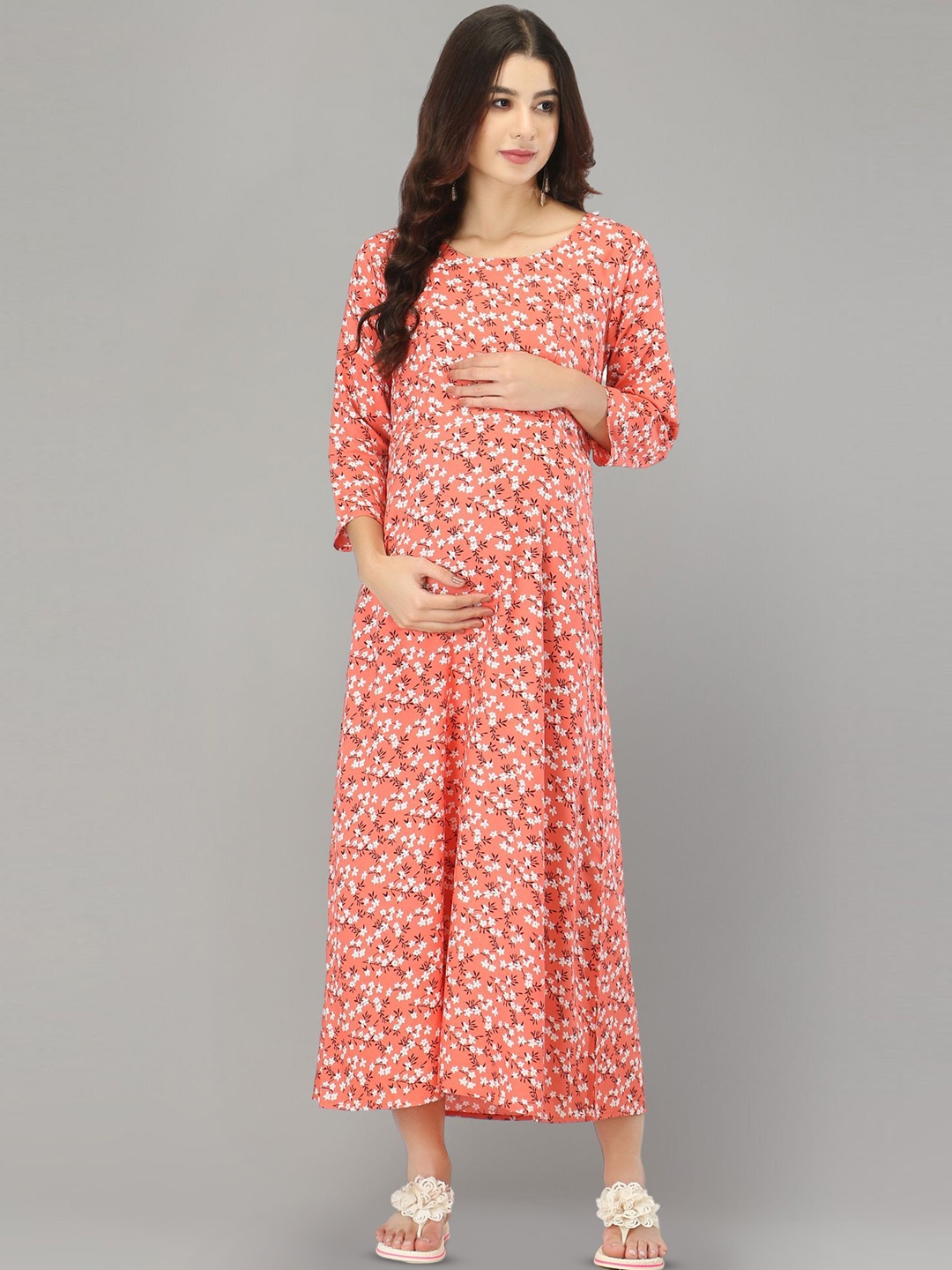 

Zuvino Floral Print Maternity A-Line Midi Dress, Peach