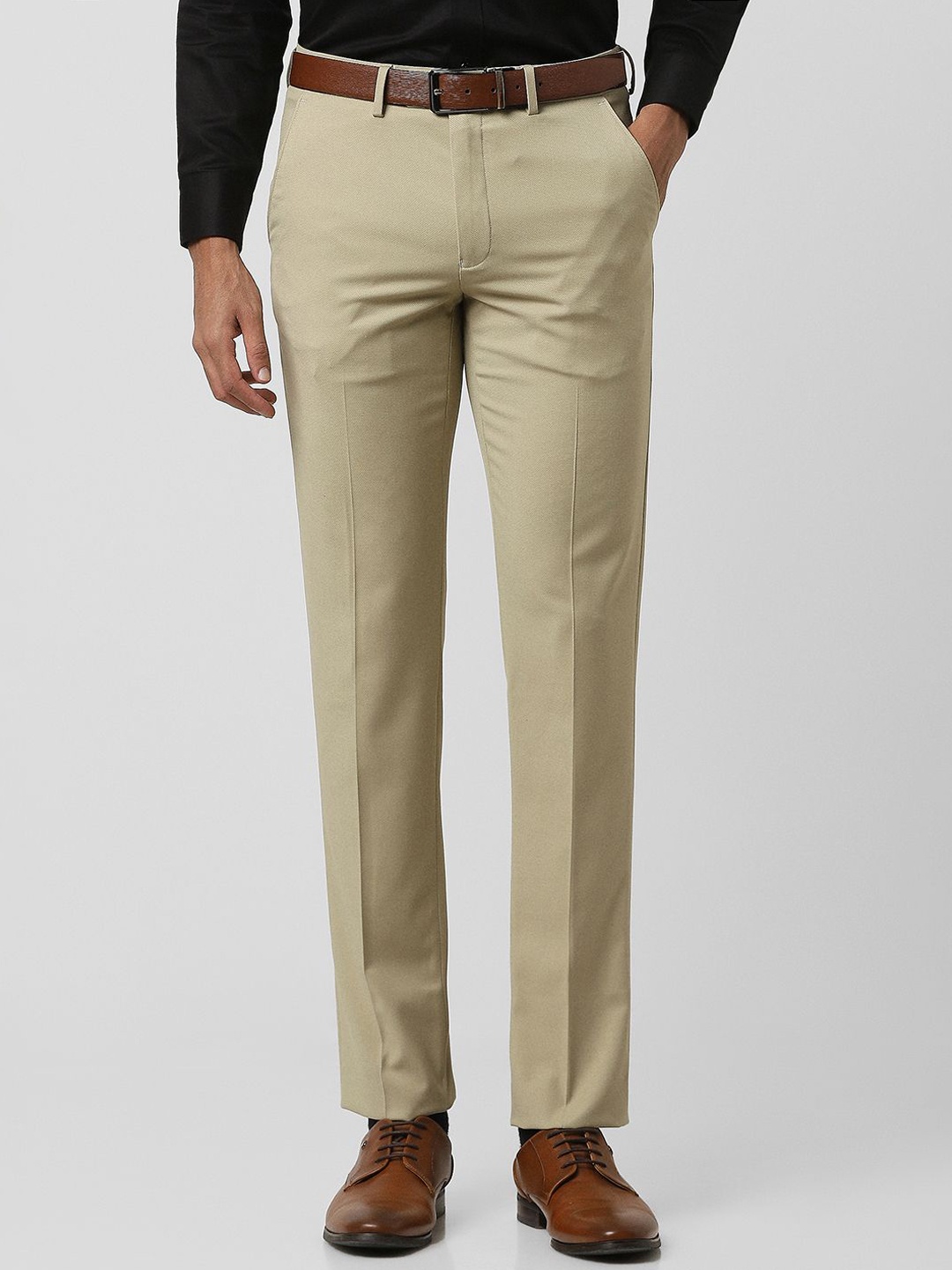 

Van Heusen Men Mid-Rise Slim Fit Formal Trousers, Beige