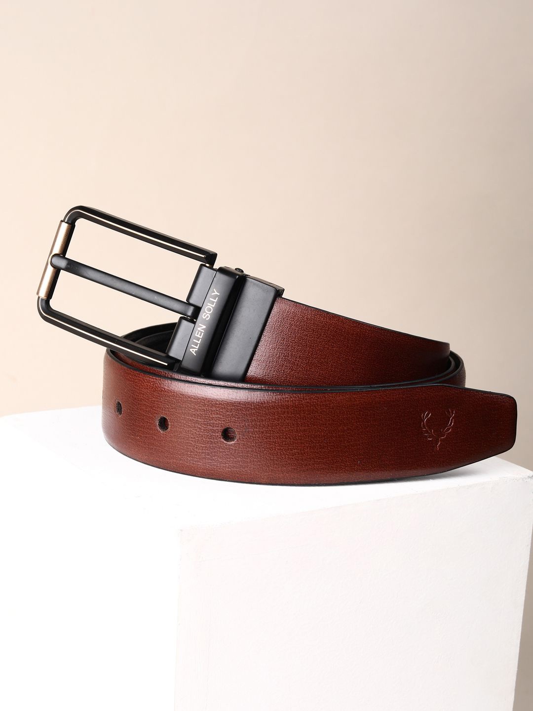 

Allen Solly Men Textured Leather Reversible Formal Belt, Brown