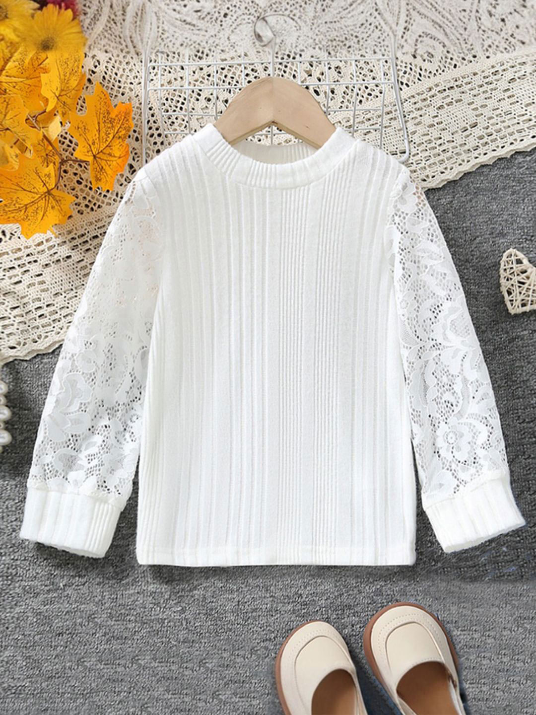 

INCLUD Girls Self Design Round Neck Long Sleeves Pullover Sweatshirt, White