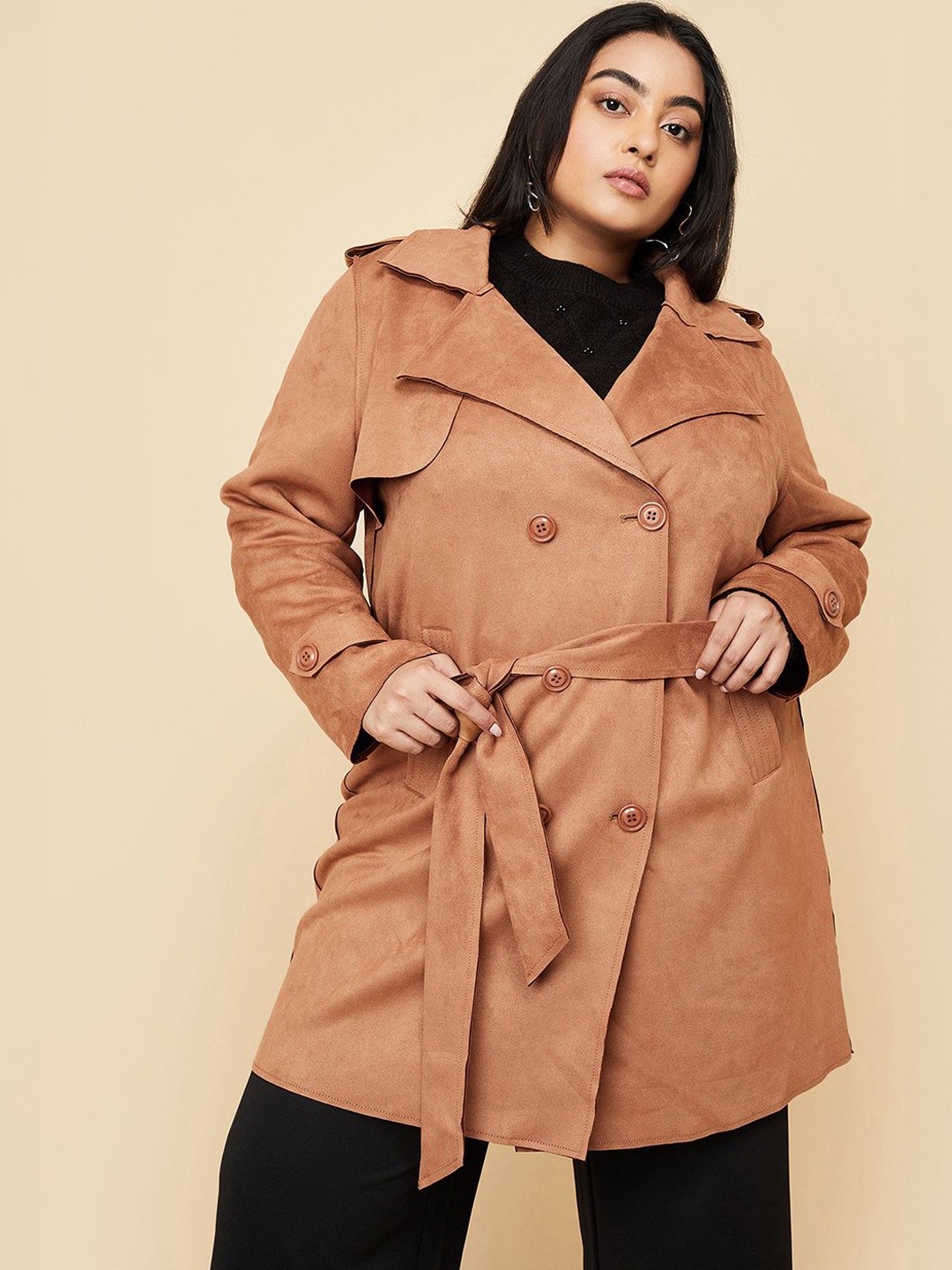 

max Women Polyester Longline Tailored Jacket, Brown