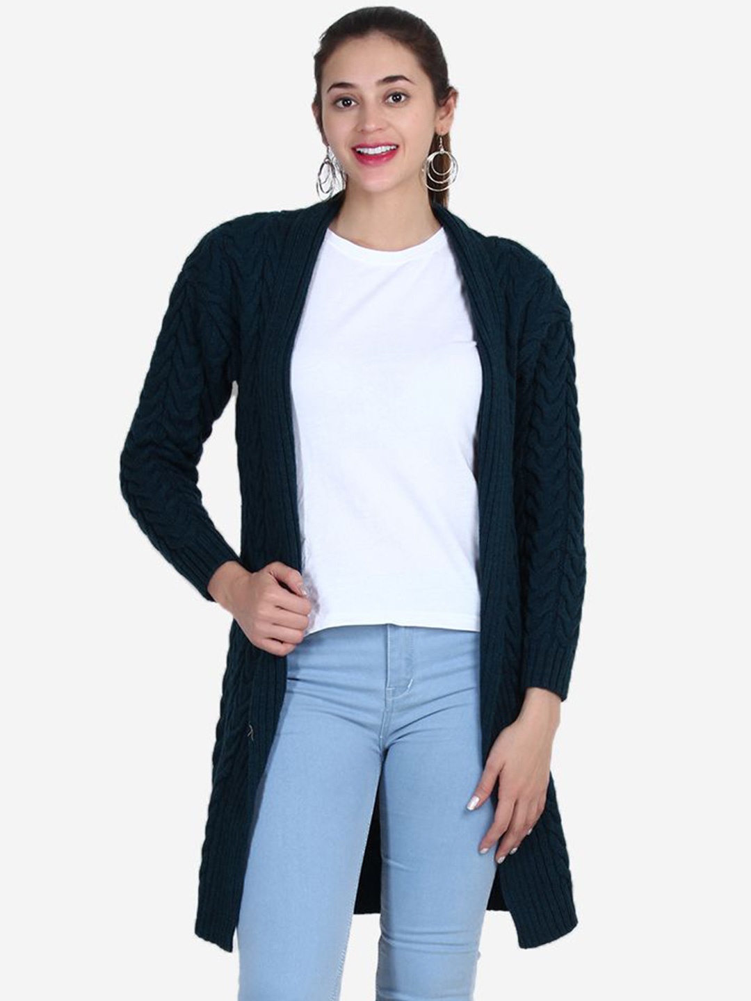 

JoE Hazel Women Cable Knit Front-Open Longline Sweater, Blue