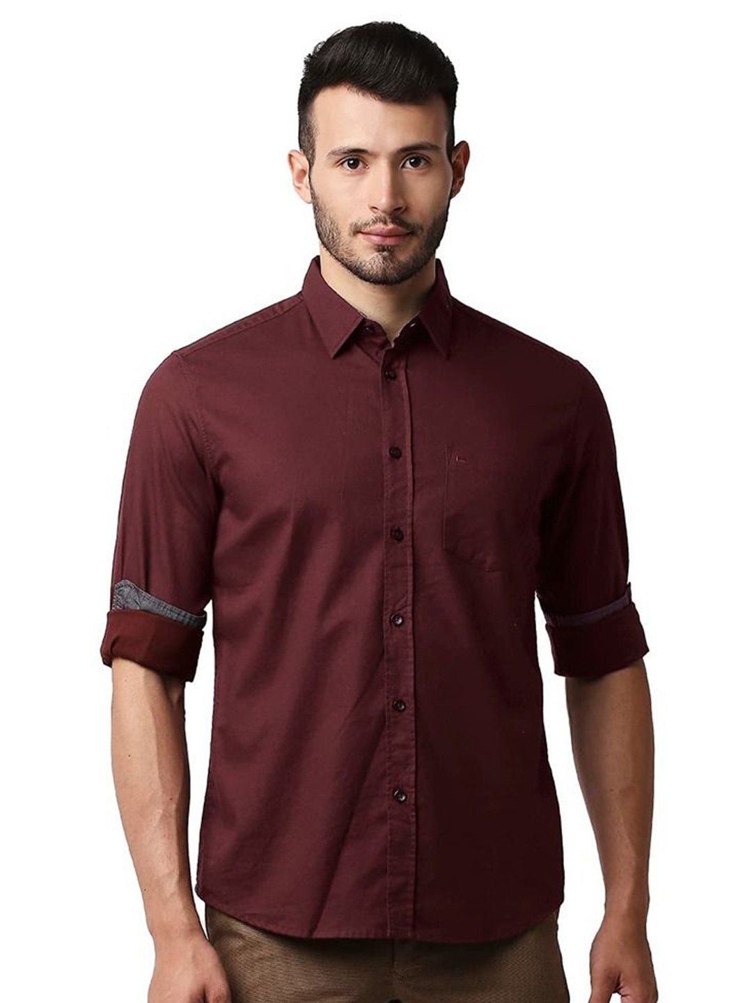 

Basics Men Slim Fit Opaque Casual Shirt, Maroon