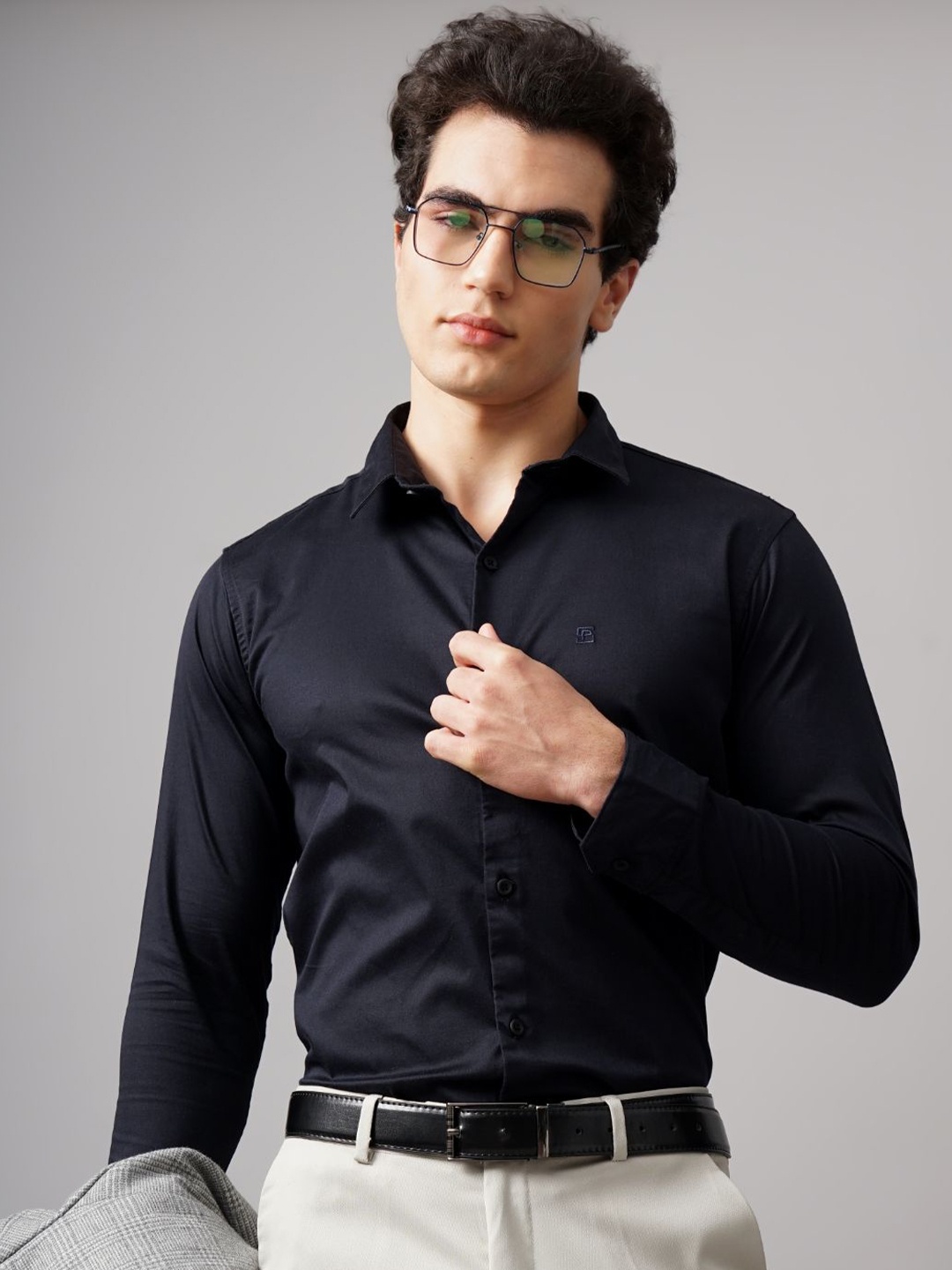 

PAUL STREET Men Standard Slim Fit Opaque Semiformal Shirt, Navy blue