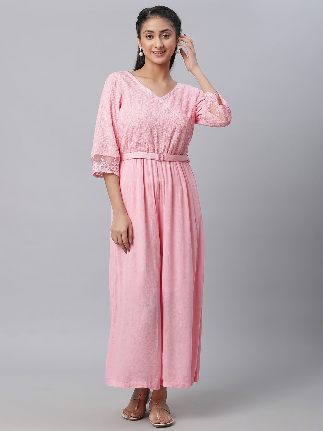 

AURELIA Women Printed V-Neck Basic Jumpsuit, Pink