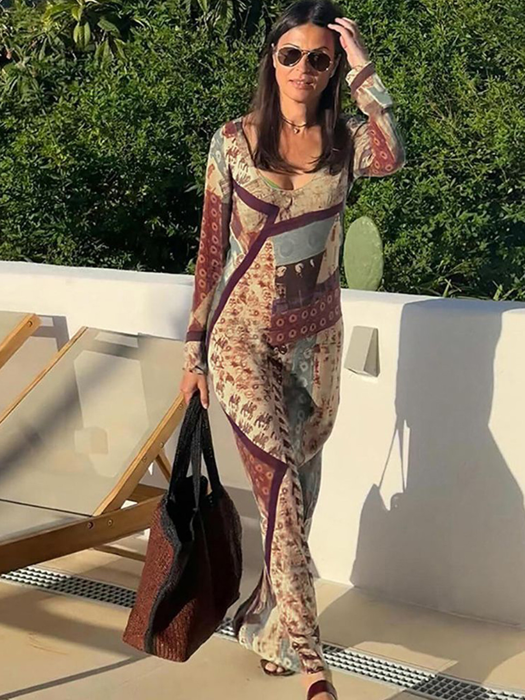 

StyleCast x Revolte Women Abstract Printed Bodycon Maxi Dress, White
