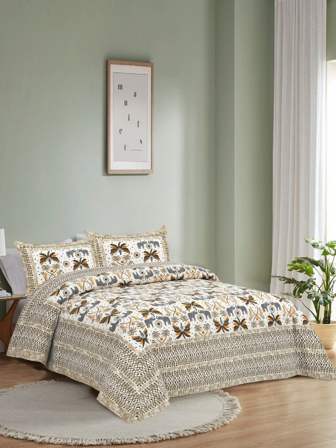 

HOMELINE Brown & White 180 TC King Bedsheet with 2 Pillow Covers