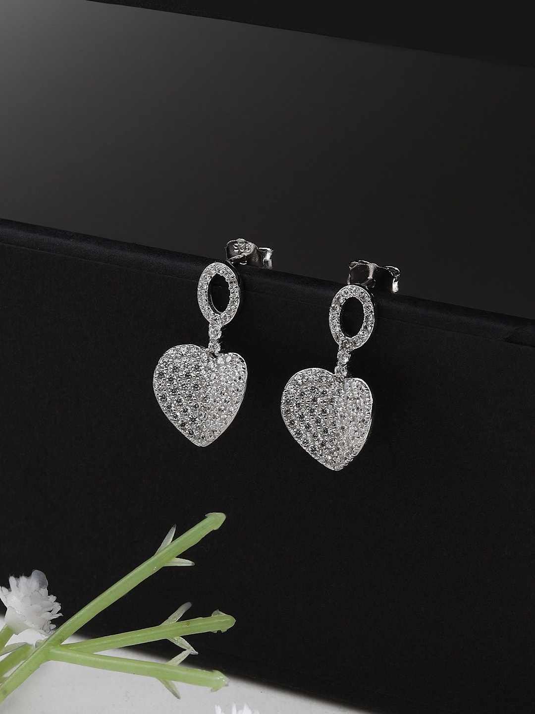 

DIAVO Women Rhodium Plated Silver Toned Drop Earrings