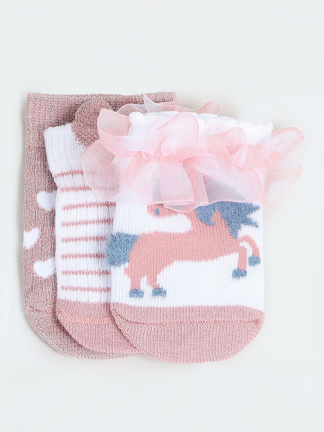 

max Girls Pack Of 3 Patterned Ankle-Length Socks, White
