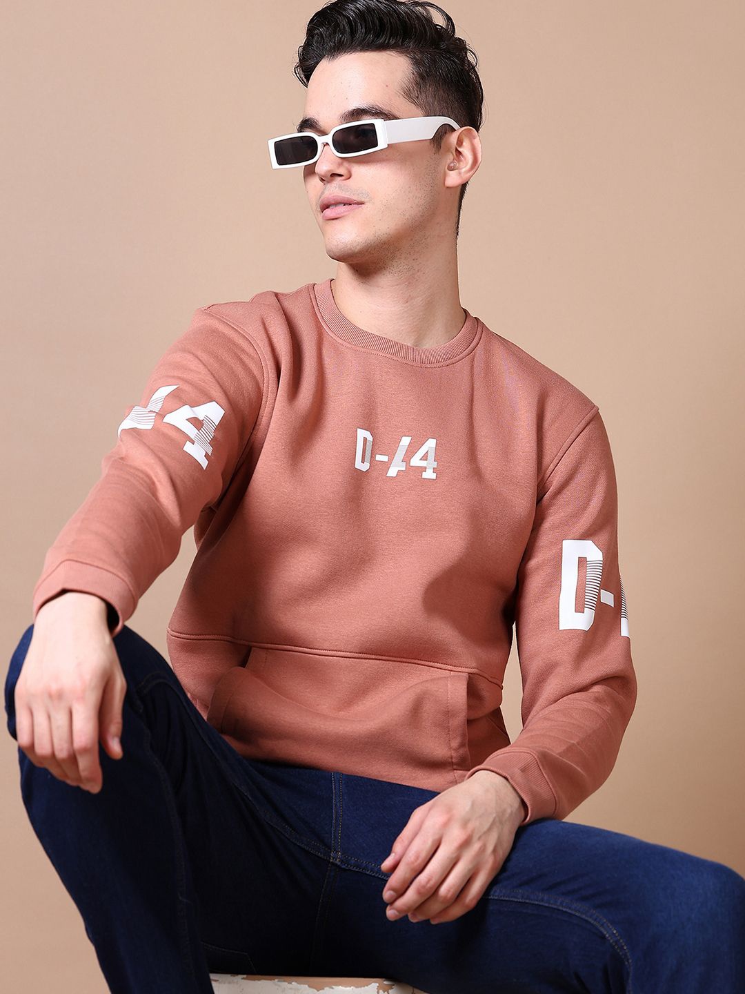 

V-Mart Men Printed Round Neck Cotton Sweatshirt, Peach