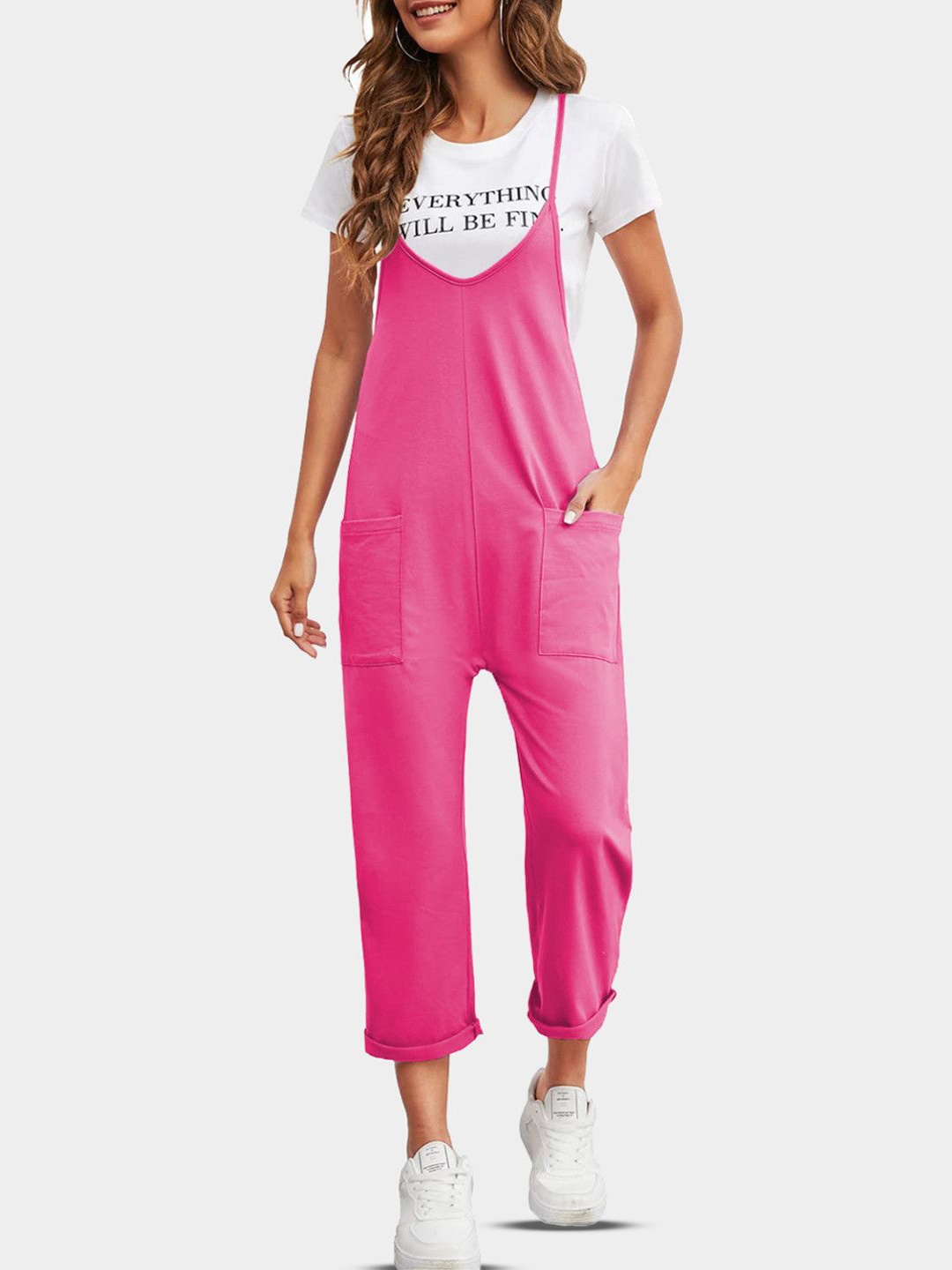 

StyleCast Women Ankle Length Dungaree With T-Shirt, Pink