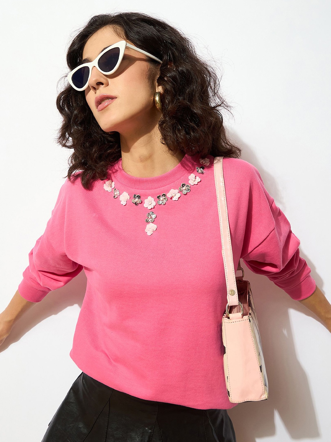 

SASSAFRAS Women Embellished Sweatshirt, Pink