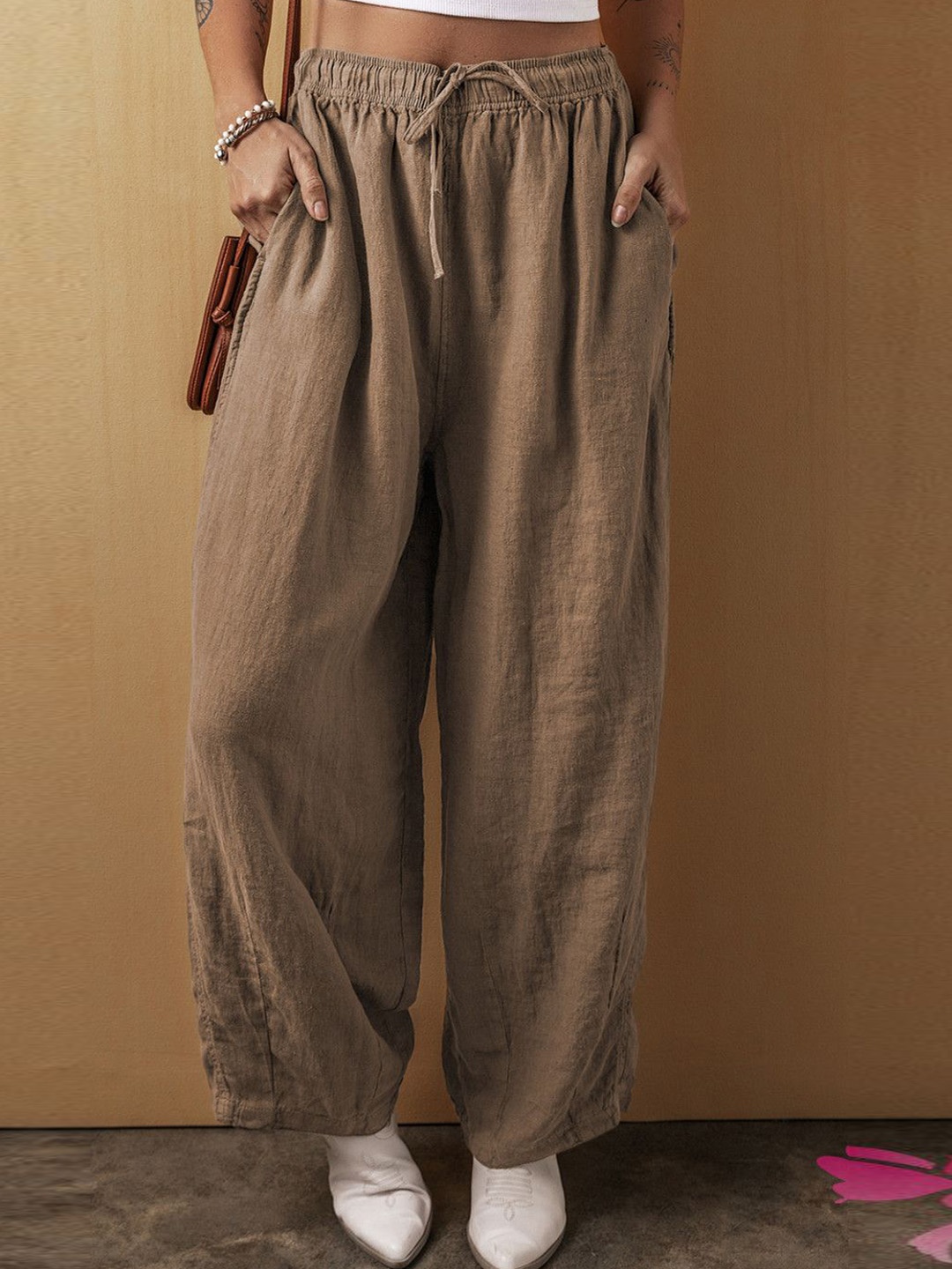 

StyleCast Women Mid-Rise Parallel Trousers, Beige