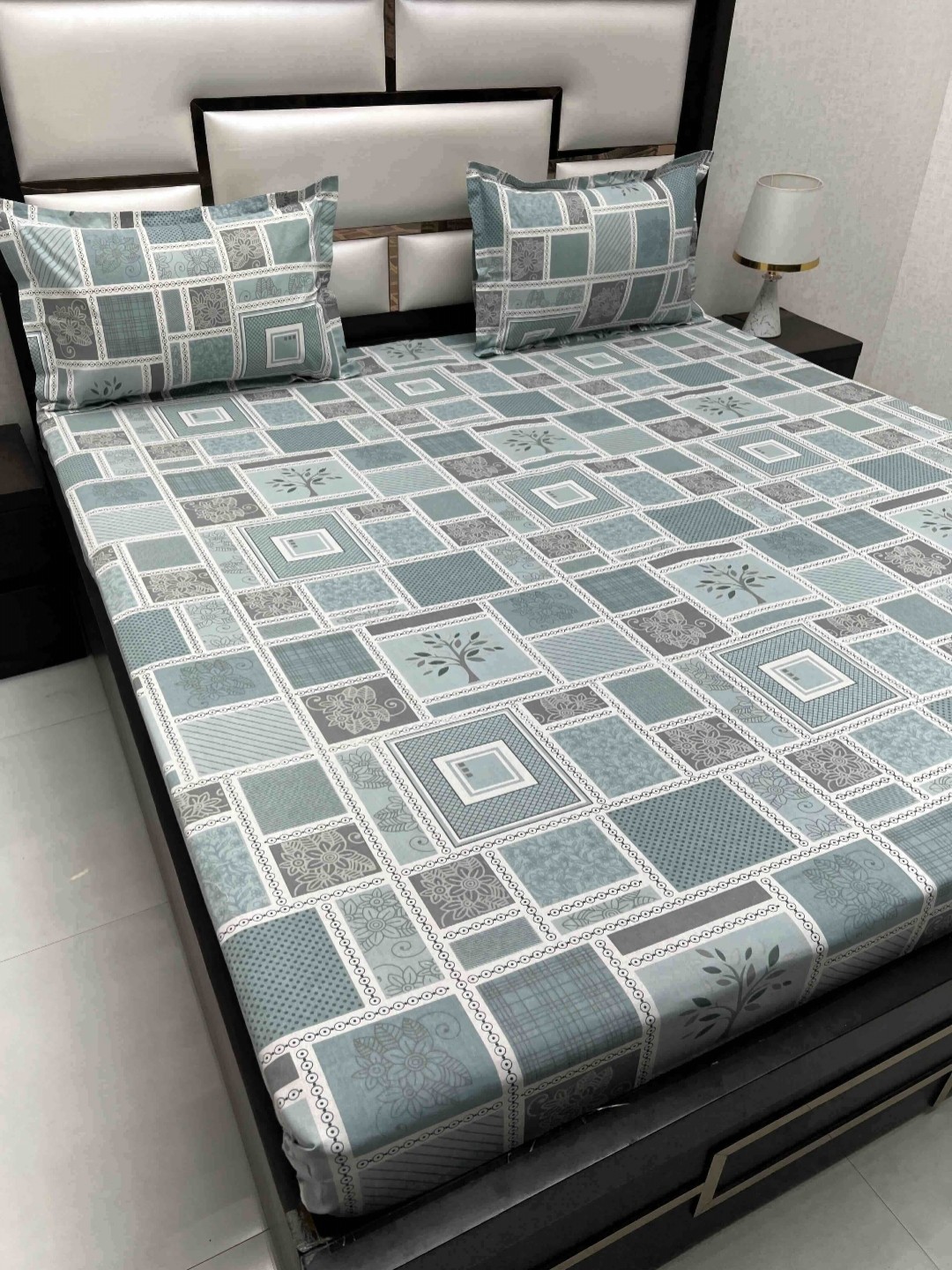 

Pure Decor Passion Geometric Pure Cotton 230TC Queen Bedsheet Set 2.26 m x 2.55 m, Green
