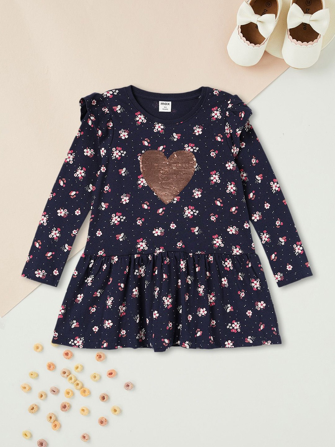 

max Girls Floral Printed Cotton Peplum Top, Blue