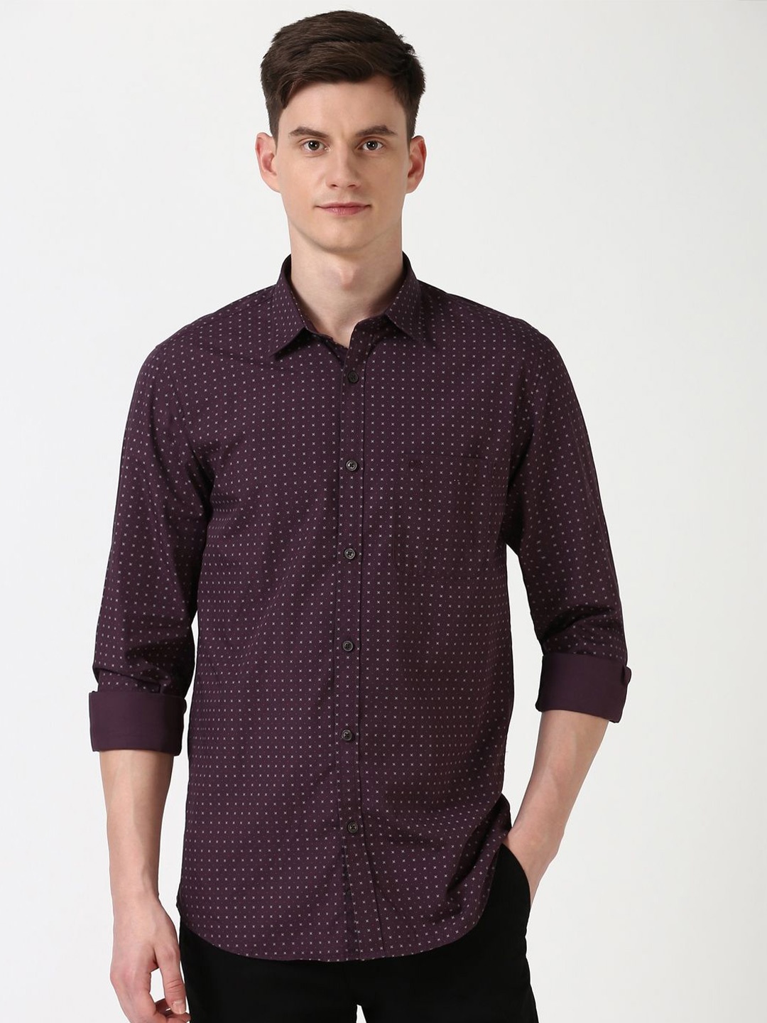 

Peter England Casuals Men Slim Fit Opaque Printed Casual Shirt, Purple