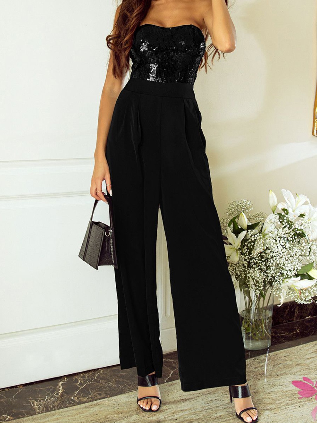 

StyleCast Women Self Design Strapless Basic Jumpsuit, Black