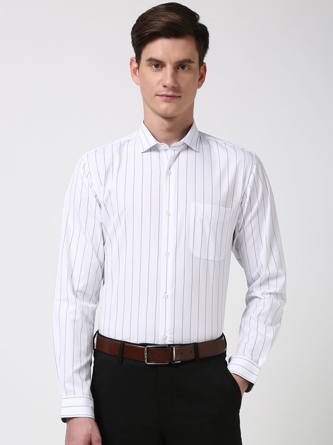 

Peter England Men Slim Fit Opaque Striped Formal Shirt, White