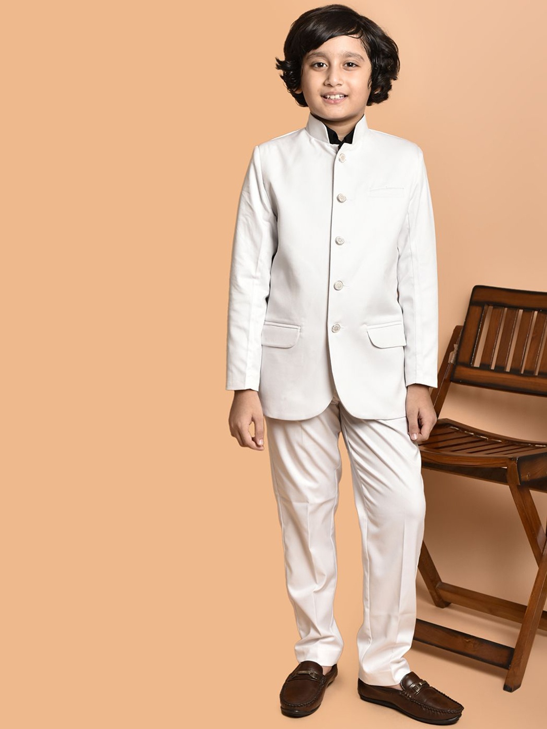 

PRINTCULTR Boys Cotton Mandarin Collar Two Pieces formal Suit, White