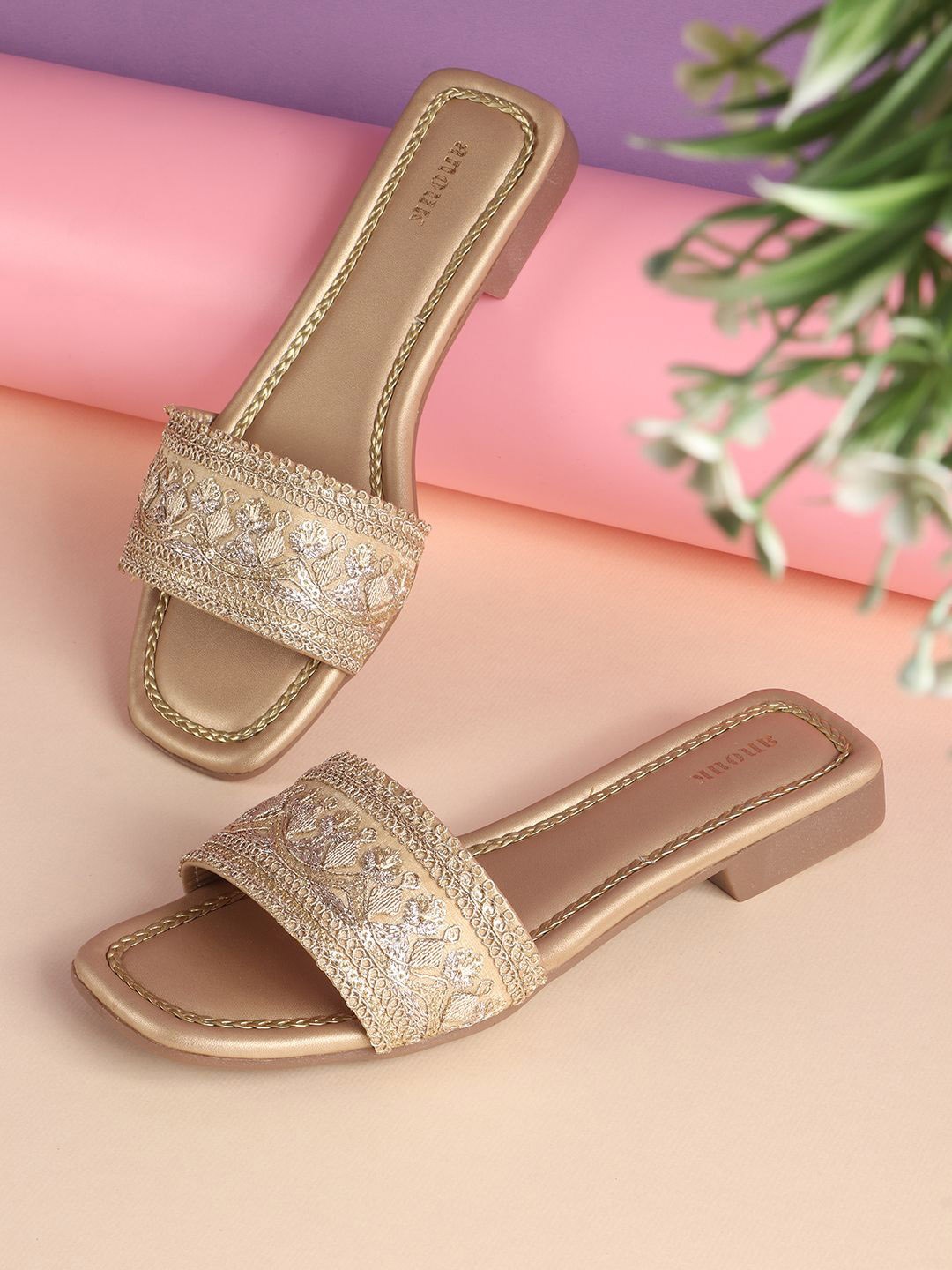 

Anouk Women Woven Design Open Toe Flats, Gold