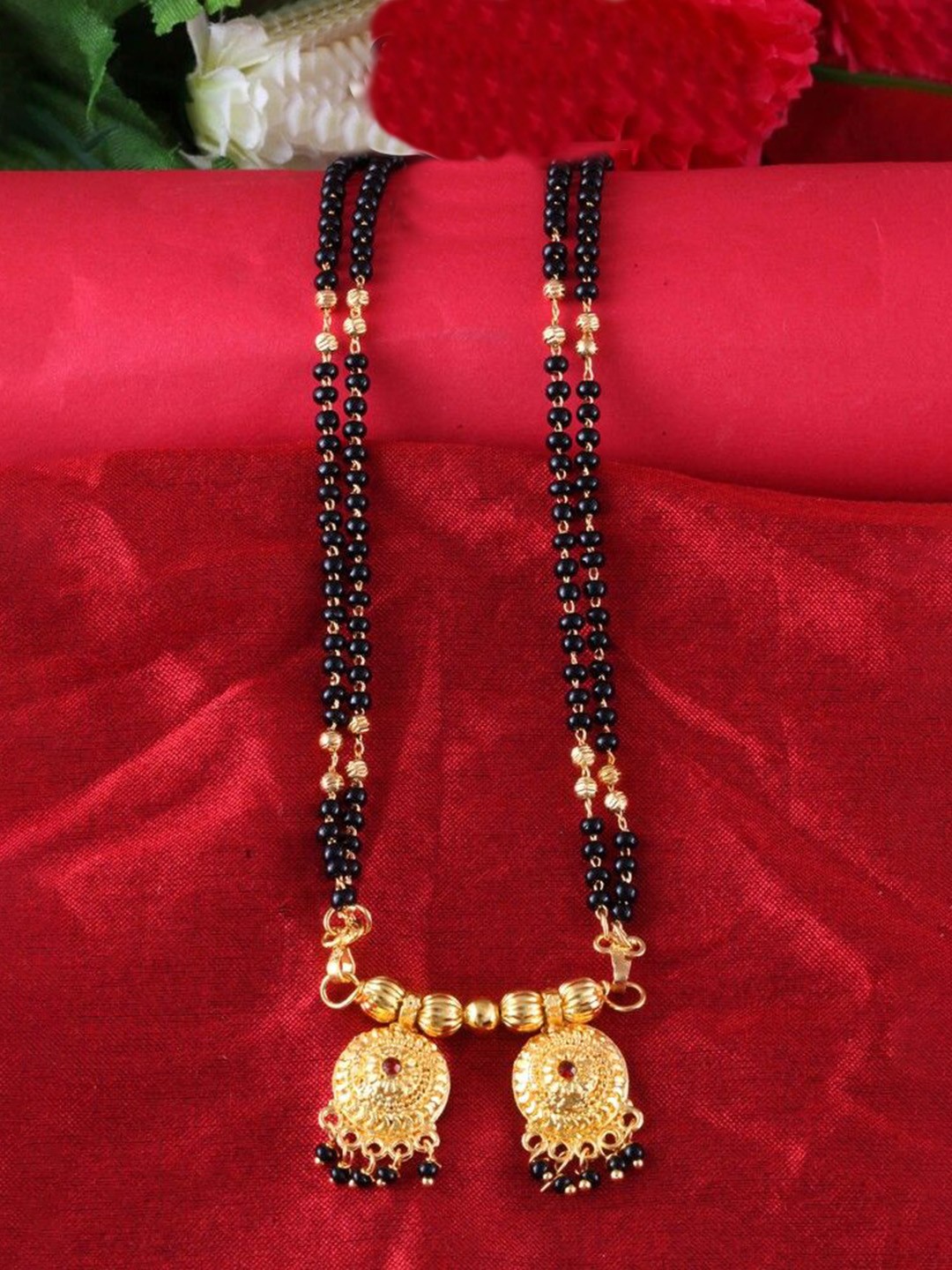 

DIVASTRI Women Gold-Plated Black Beaded Mangalsutra