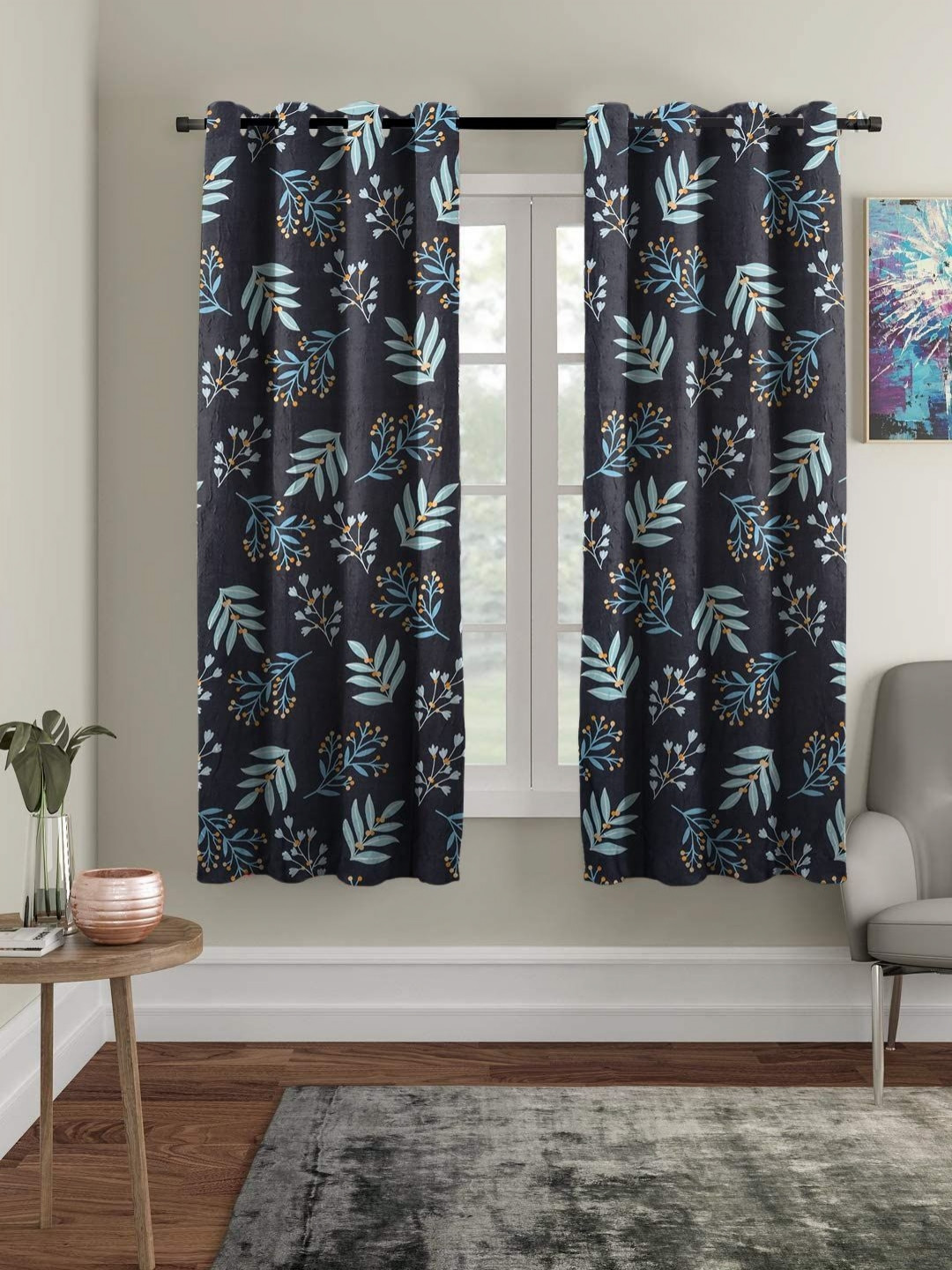 

Myntra Elegant Homes Navy Blue & White Set of 2 Floral Sheer Window