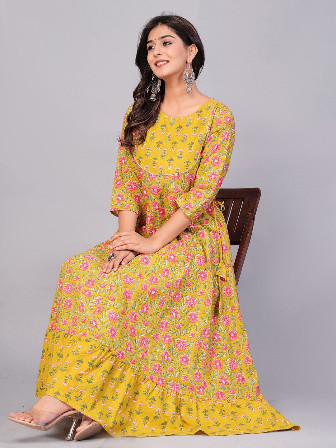 

KIRNYA Women Printed Anarkali Ethnic Dress, Yellow