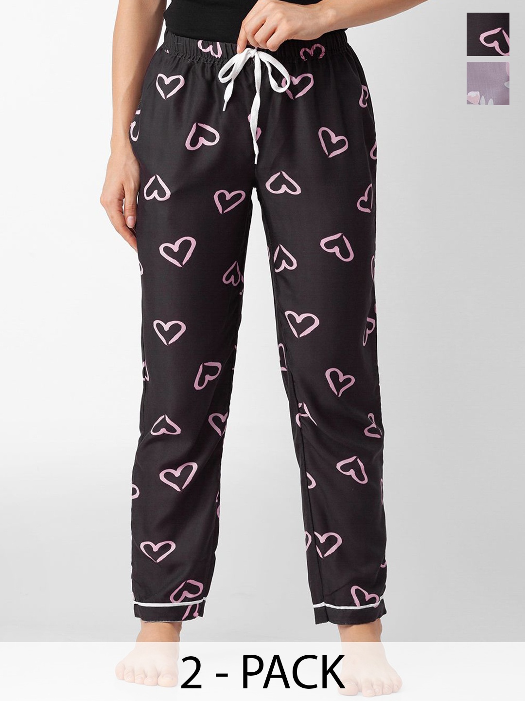 

FashionRack Women Pack Of 2 Printed Lounge Pants, Black