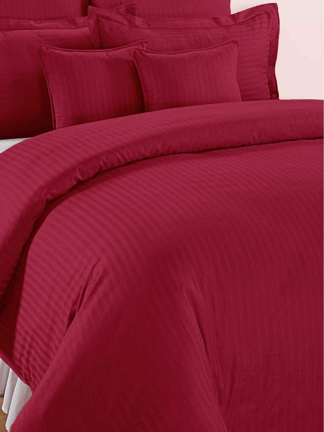 

Trance Home Linen Maroon & White 2 Pieces Striped Microfiber Double Bed Duvet & Cover