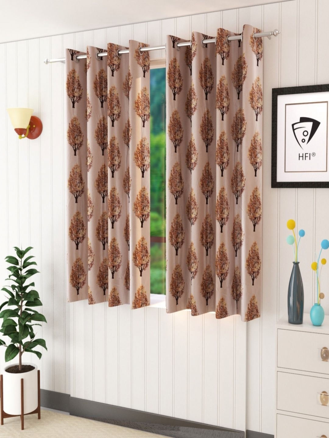 

Aura Brown & Beige Set of 2 Floral Room Darkening Window Curtain