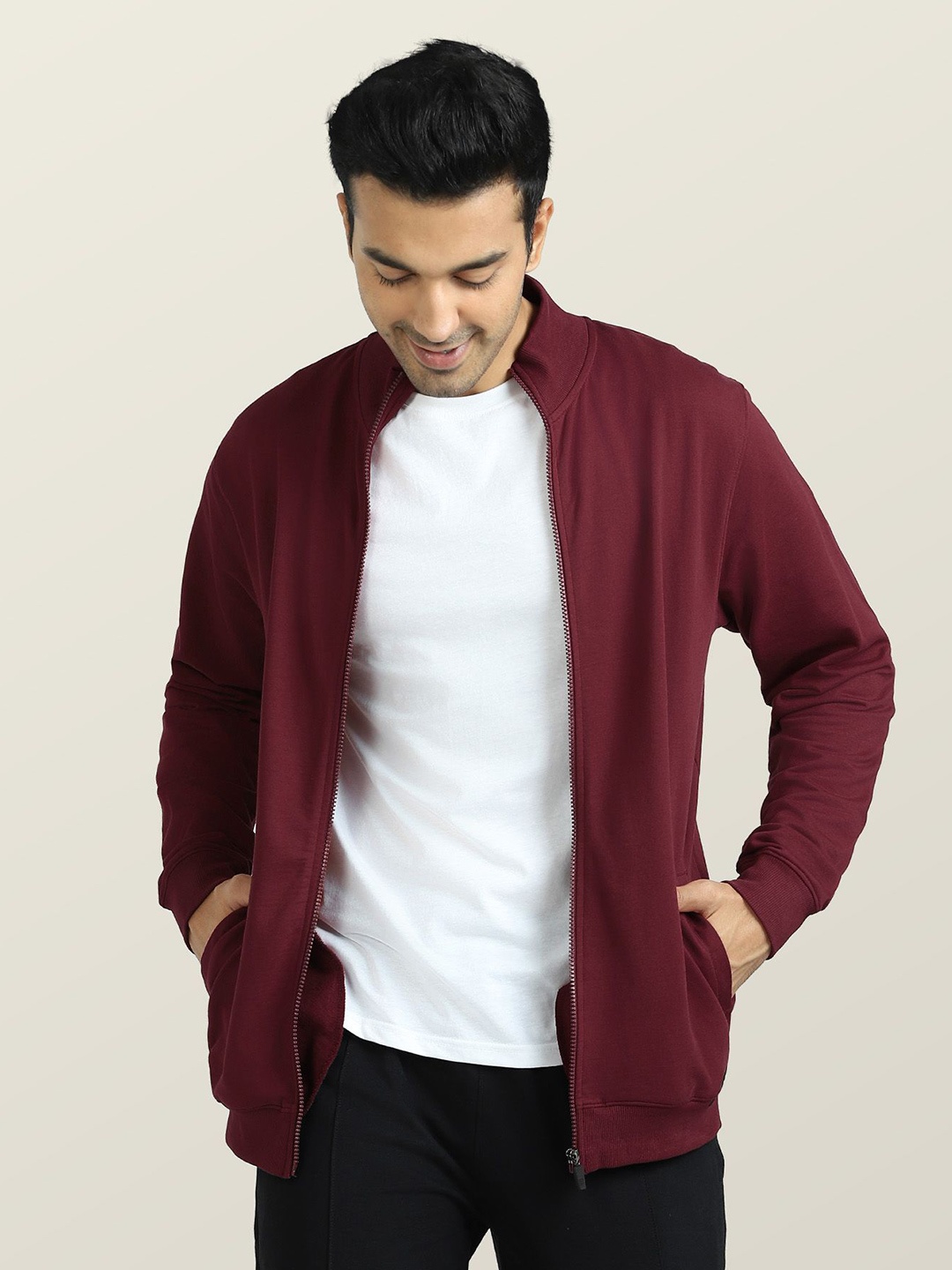 

XYXX Men Antimicrobial Open Front Jacket, Maroon