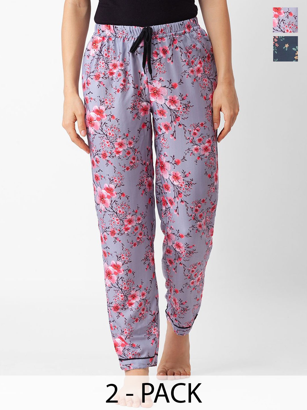 

FashionRack Women Set Of 2 Floral Printed Mid-Rise Lounge Pants, Grey