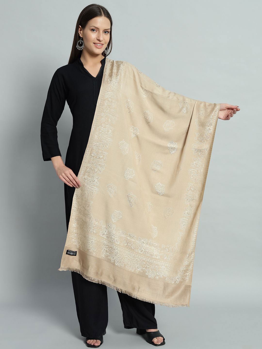 

HANDICRAFT PALACE Women Woven Design Winter Stole, Beige