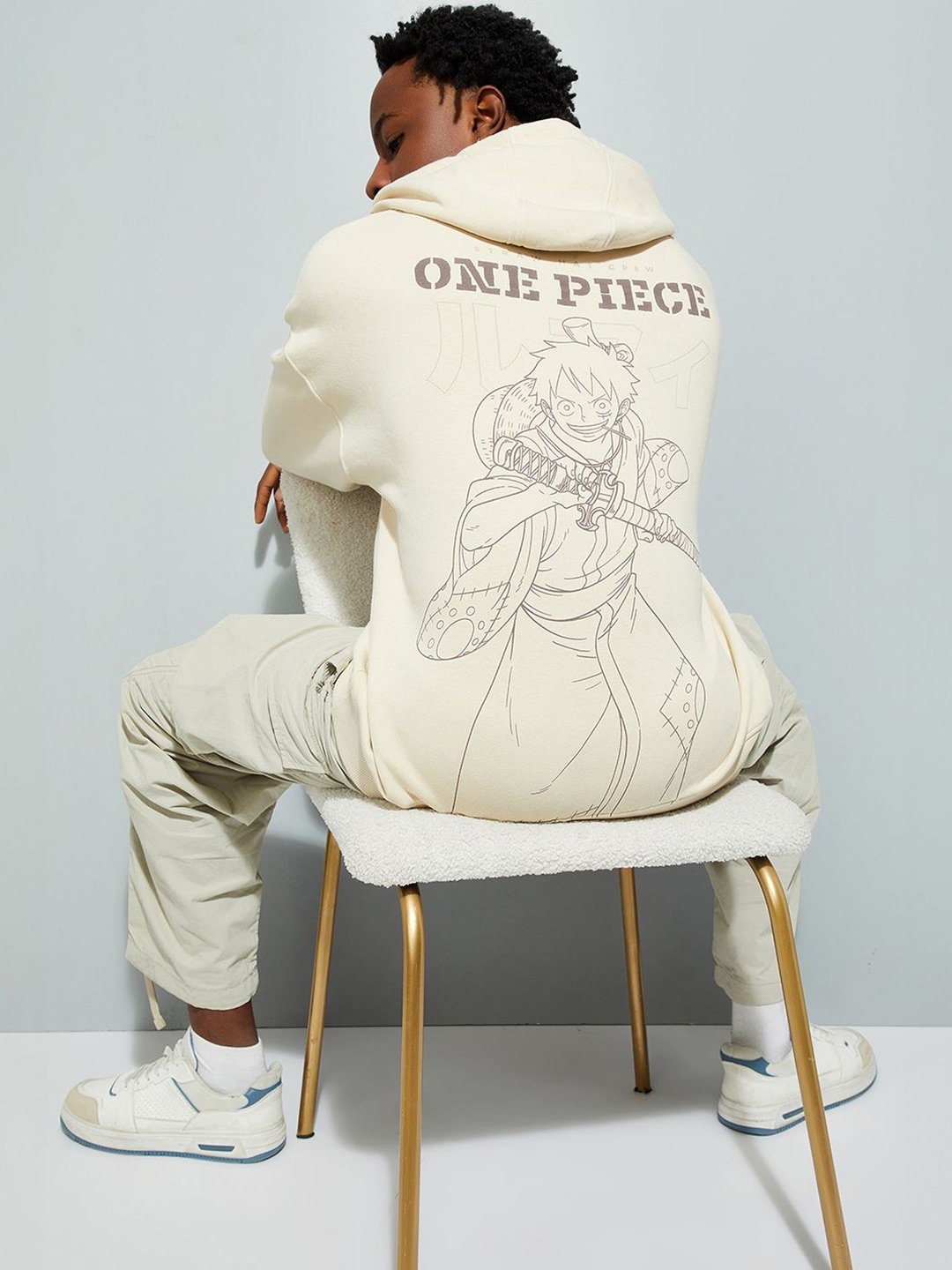 

MAX URB_N Men Graphic Back Print Oversized Sweatshirt, Beige