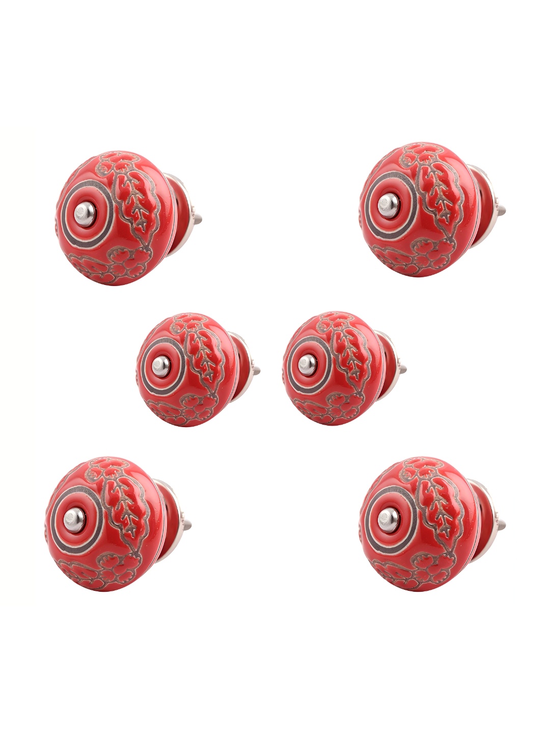 

Indianshelf 6-Pcs Red & Brown Printed Ceramic Knobs