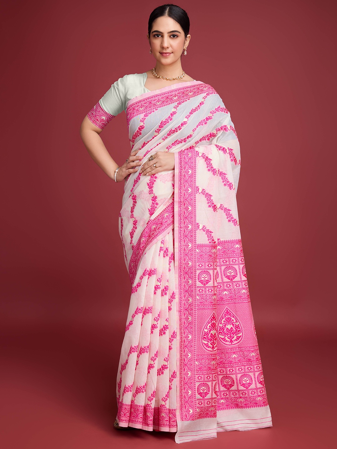 

Kriyansh Woven Design Kanjeevaram Saree, White