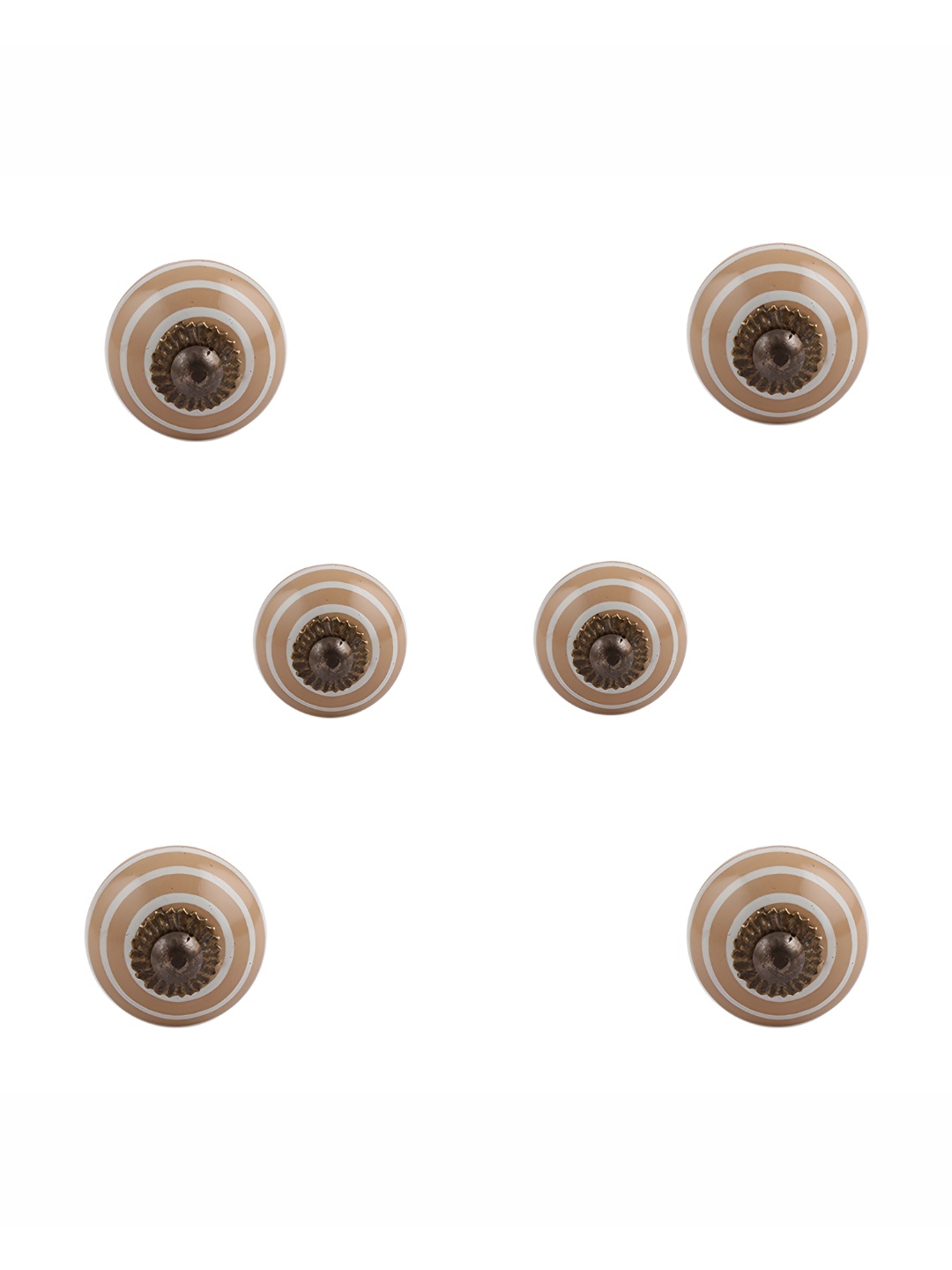 

Indianshelf 6-Pcs Beige-Colored Striped Ceramic Knobs