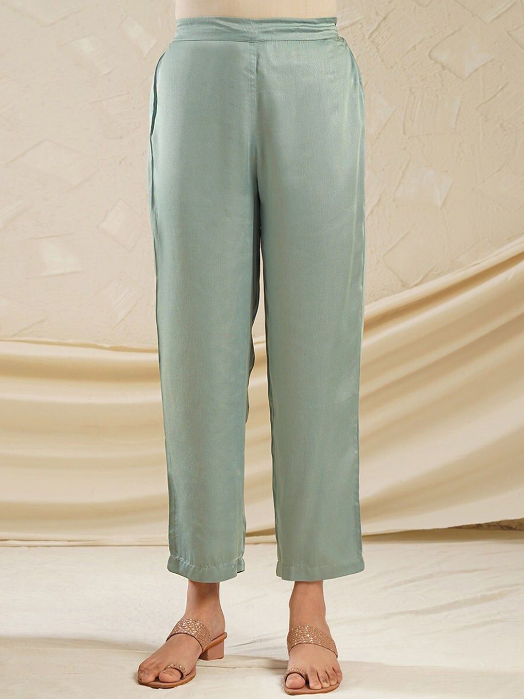 

JAYPORE Women Straight Fit Trousers, Teal