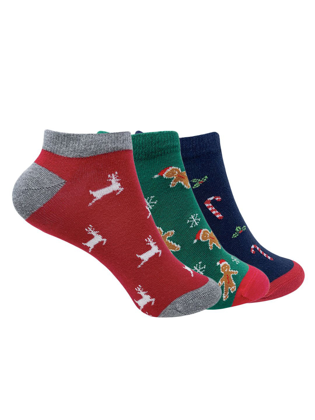 

Mint & Oak Women Pack Of 3 Patterned Ankle-Length Socks, Red