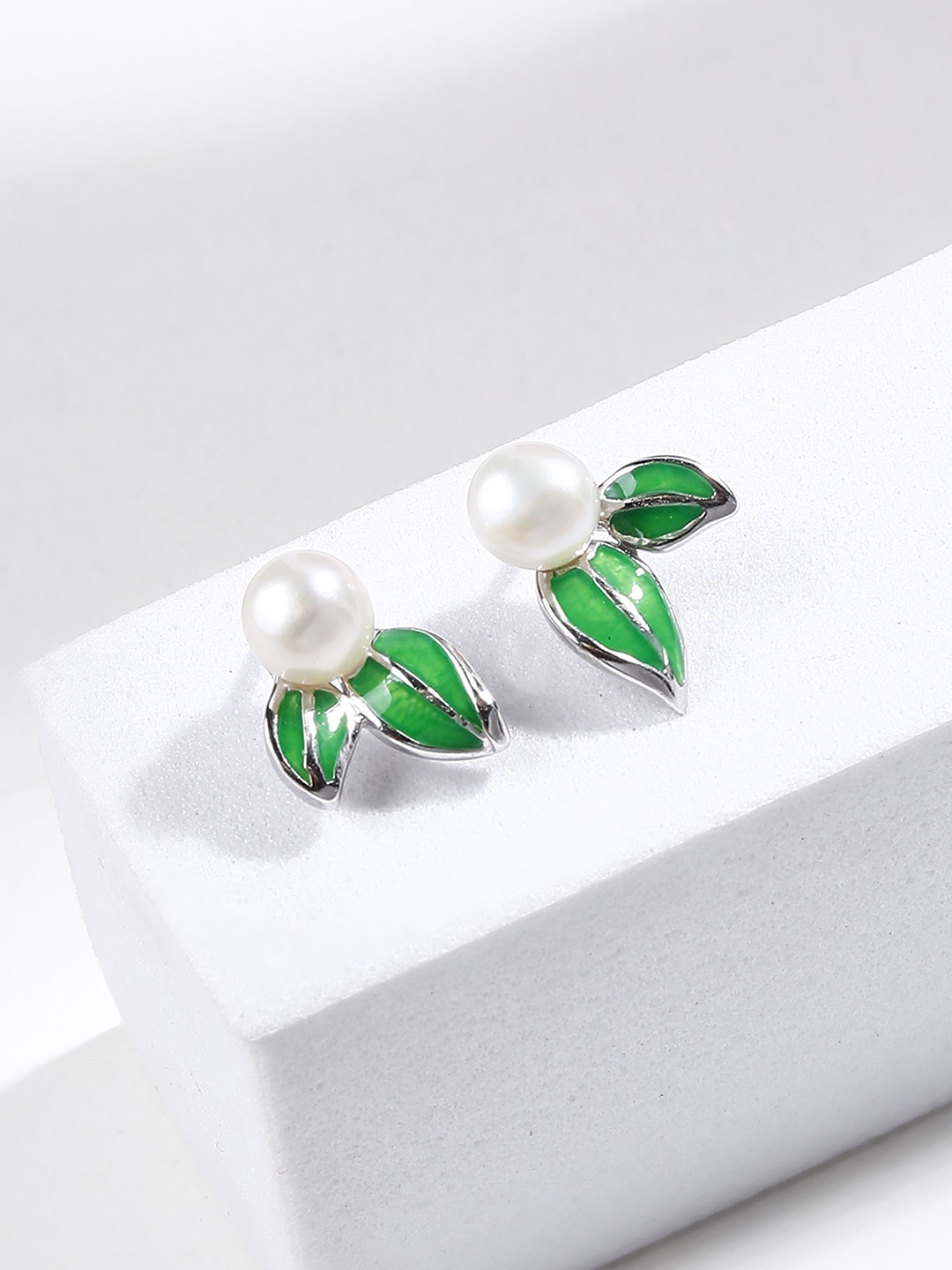 

DIAVO Rhodium Plated 925 Sterling Silver Beaded Contemporary Studs Earrings