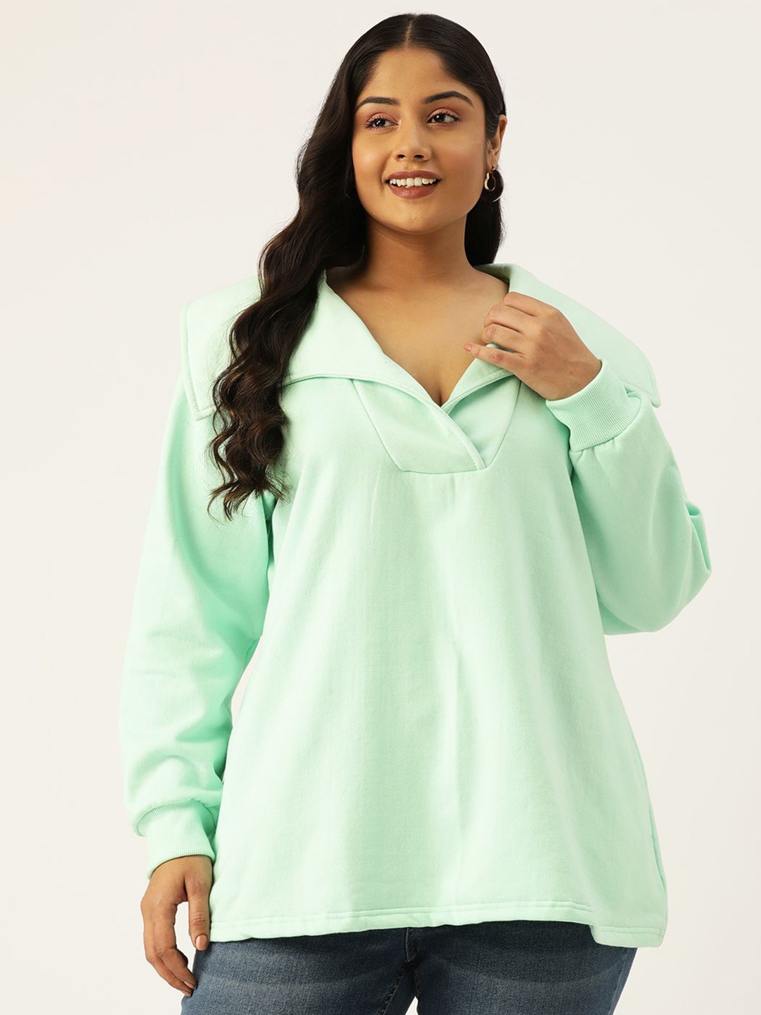 

theRebelinme Women Plus Size Above the Keyboard Collar Top, Green
