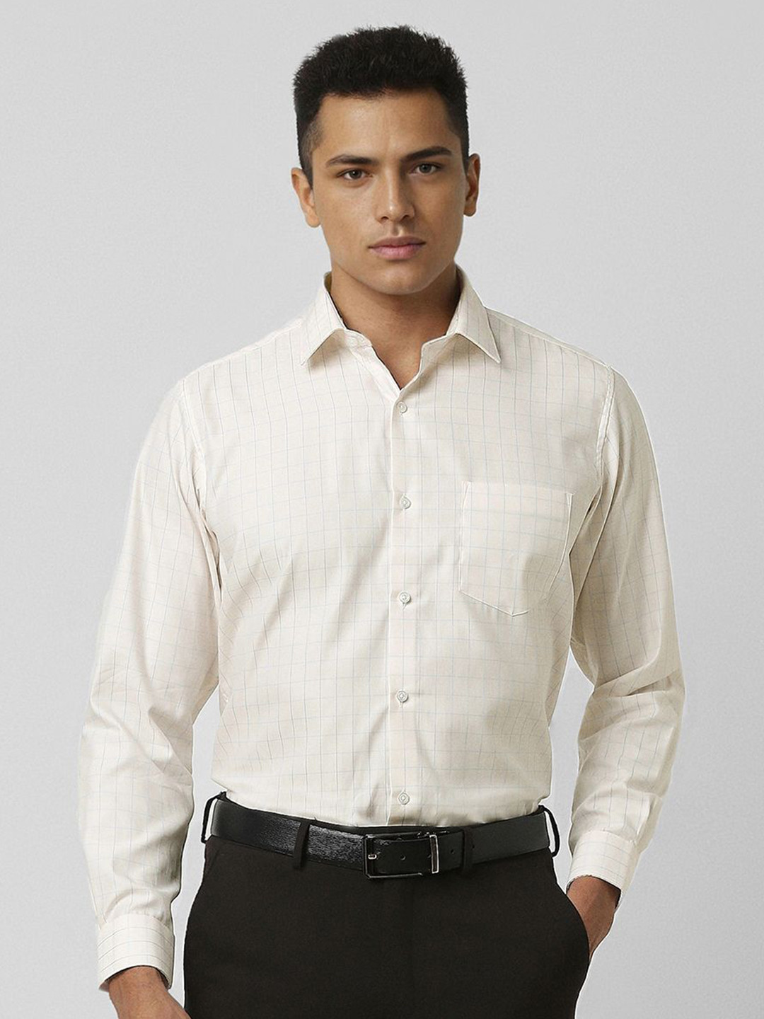 

Van Heusen Men Opaque Checked Formal Shirt, Cream