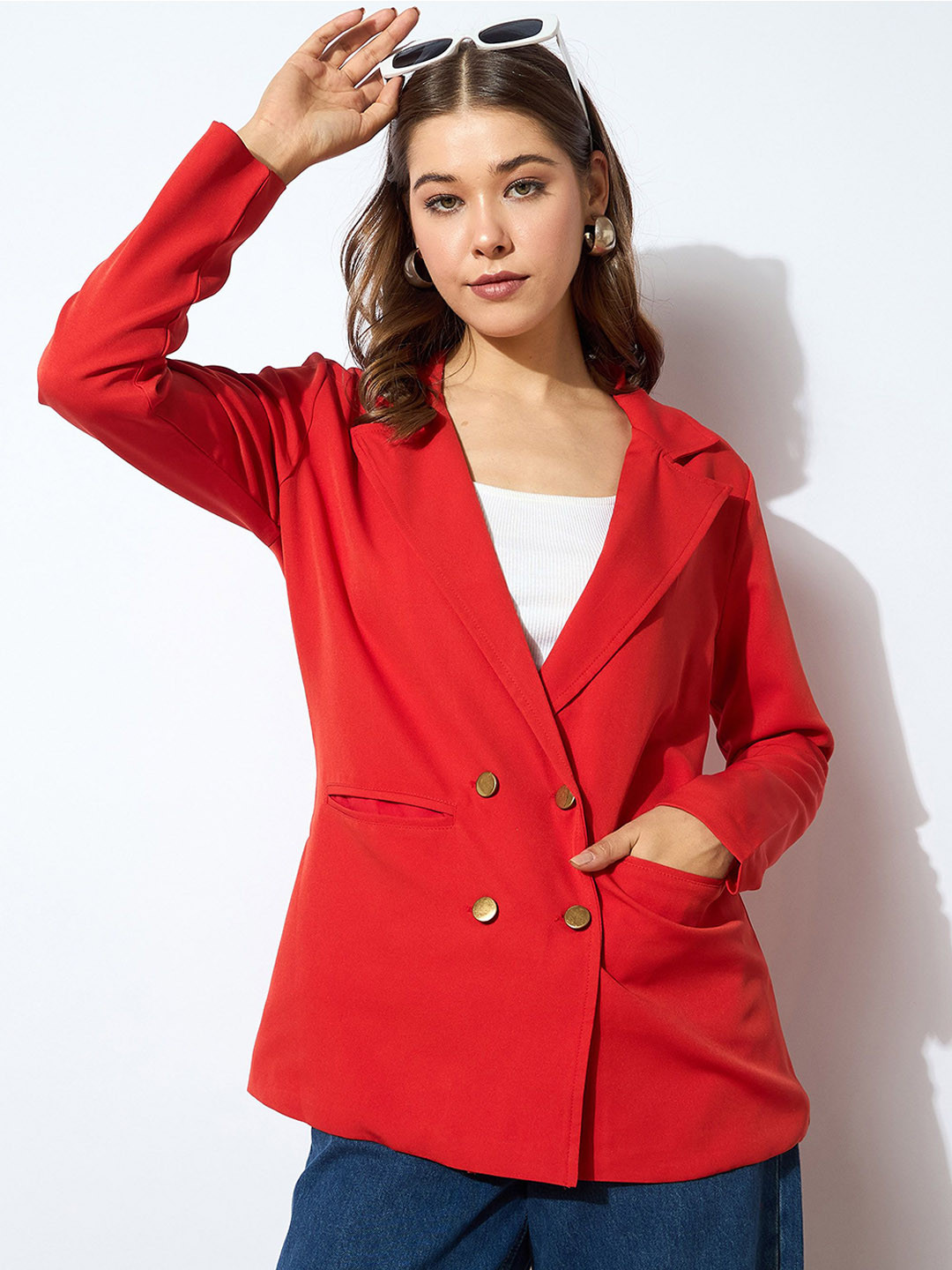 

SASSAFRAS Double-Breasted Casual Blazer, Orange